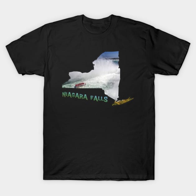 New York State Outline (Niagara Falls) T-Shirt by gorff